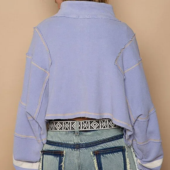 POL Half-Zip Cropped Oversized Pullover- Evening Blue - Picture 3 of 4